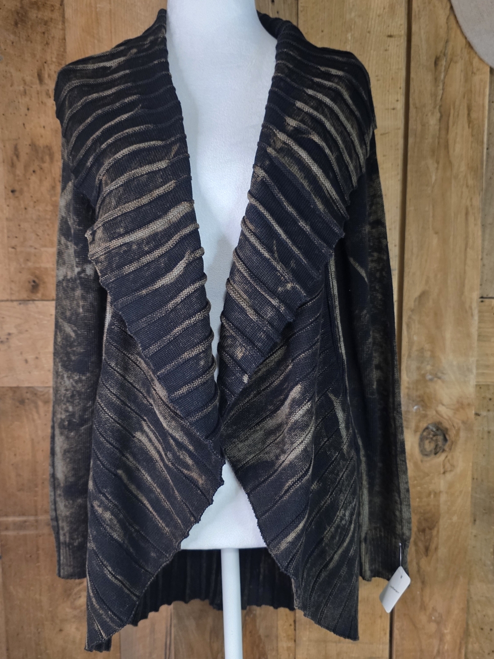 Angel Apparel Women’s M Black Brown Distressed Waterfall Cardigan Sweater Boho